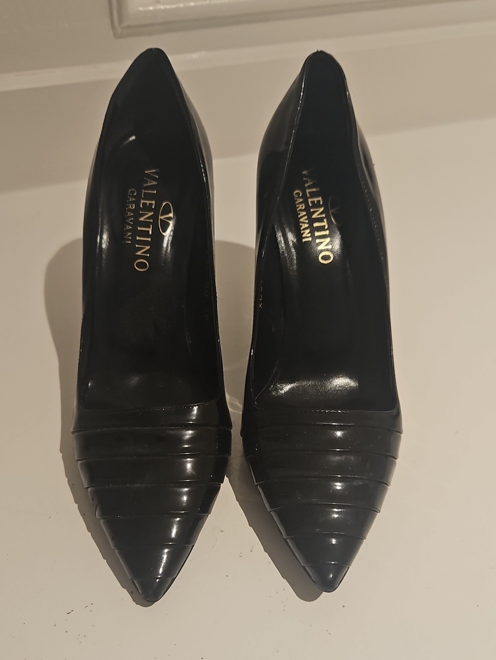 Valentino Garavani Black Patent Pointed Toe Pumps - 38 1/2